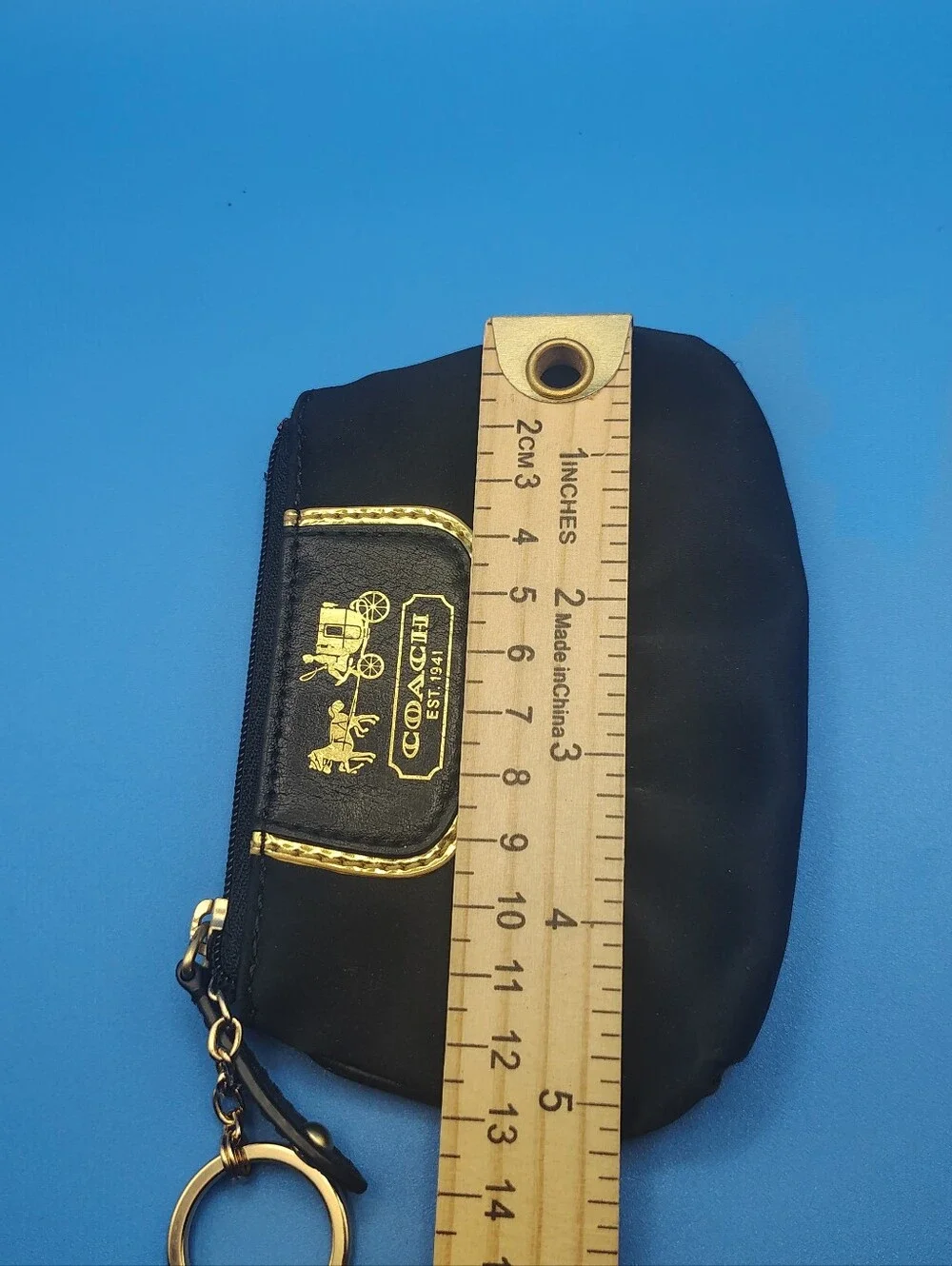 Coach Black Satin Coin Pouch with Gold Logo Trim